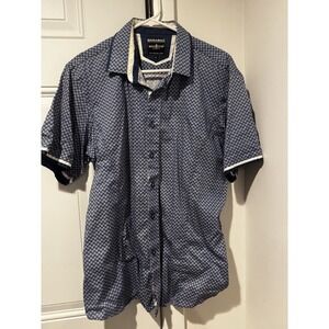 Barabas Navy‎ Blue Geometric Flower Pattern XL Button Down SS Shirt Casual
